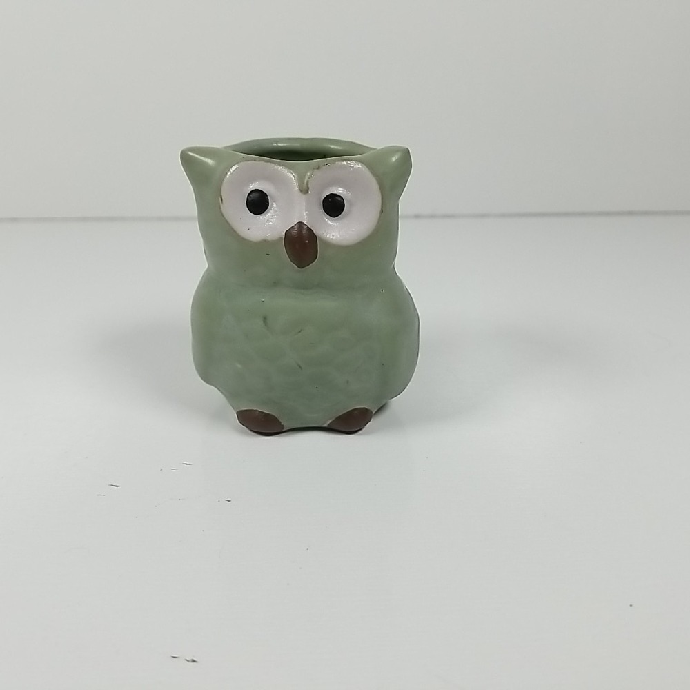 Vintage Miniature Ceramic Owl Planter Pot Retro Pottery Small Succulent Cactus